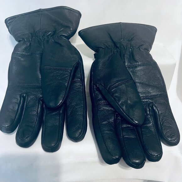 Thinsulate 3M Black Soft Leather Fitted Wrist Gloves-Men's-Black Lined-Hooked - Picture 4 of 12